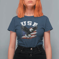 USA Soccer Bald Eagle American Flag Vintage T Shirt For Women