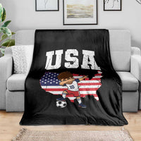 USA Soccer Dabbing Boy American Flag Fan Throw Blanket
