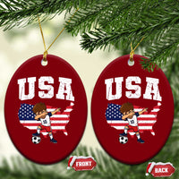 USA Soccer Dabbing Boy American Flag Fan Ceramic Ornament