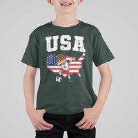 USA Soccer Dabbing Boy American Flag Fan T Shirt For Kid
