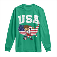 USA Soccer Dabbing Boy American Flag Fan Long Sleeve Shirt