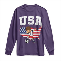 USA Soccer Dabbing Boy American Flag Fan Long Sleeve Shirt