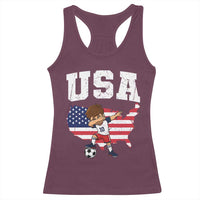 USA Soccer Dabbing Boy American Flag Fan Racerback Tank Top