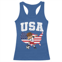 USA Soccer Dabbing Boy American Flag Fan Racerback Tank Top