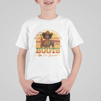 Black Cowgirl Rodeo T Shirt For Kid Where Them Fans At Boots On Da Ground - Wonder Print Shop