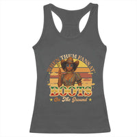 Black Cowgirl Rodeo Racerback Tank Top Where Them Fans At Boots On Da Ground - Wonder Print Shop