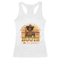 Black Cowgirl Rodeo Racerback Tank Top Where Them Fans At Boots On Da Ground - Wonder Print Shop
