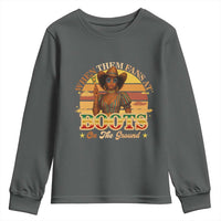 Black Cowgirl Rodeo Youth Sweatshirt Where Them Fans At Boots On Da Ground - Wonder Print Shop