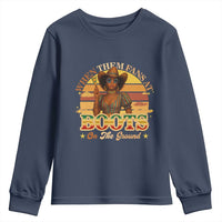 Black Cowgirl Rodeo Youth Sweatshirt Where Them Fans At Boots On Da Ground - Wonder Print Shop