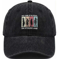 No One is Illegal on Stolen Land Washed Cotton Baseball Cap Native American Indigenous