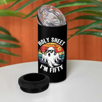 50th Birthday Halloween Ghost 4 in 1 Can Cooler Tumbler Holy Sheet I'm Fifty