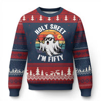 50th Birthday Halloween Ghost Ugly Christmas Sweater Holy Sheet I'm Fifty