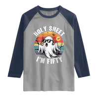 50th Birthday Halloween Ghost Raglan Shirt Holy Sheet I'm Fifty