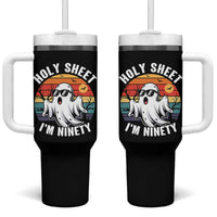90th Birthday Halloween Ghost Tumbler With Handle Holy Sheet I'm Ninety