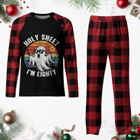 80th Birthday Halloween Ghost Plaid Pajama Set Holy Sheet I'm Eighty