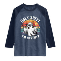70th Birthday Halloween Ghost Raglan Shirt Holy Sheet I'm Seventy