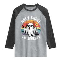 70th Birthday Halloween Ghost Raglan Shirt Holy Sheet I'm Seventy