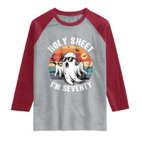 70th Birthday Halloween Ghost Raglan Shirt Holy Sheet I'm Seventy