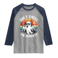 70th Birthday Halloween Ghost Raglan Shirt Holy Sheet I'm Seventy