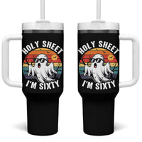 60th Birthday Halloween Ghost Tumbler With Handle Holy Sheet I'm Sixty