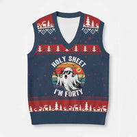 40th Birthday Halloween Ghost V-Neck Knit Sweater Vest Holy Sheet I'm Forty