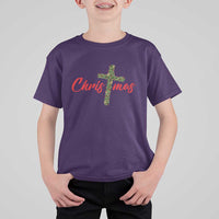 Christian Christmas T Shirt For Kid Cross Lights Faith - Wonder Print Shop
