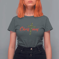 Christian Christmas T Shirt For Women Cross Lights Faith - Wonder Print Shop