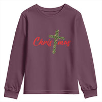 Christian Christmas Youth Sweatshirt Cross Lights Faith - Wonder Print Shop