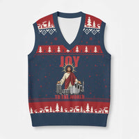Jesus Xmas V-Neck Knit Sweater Vest Joy To The World Christian - Wonder Print Shop