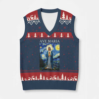 Virgin Mary Starry Night V-Neck Knit Sweater Vest Mother of Christ Catholic - Wonder Print Shop