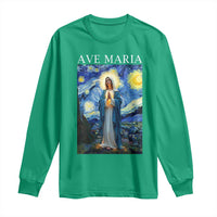 Virgin Mary Starry Night Long Sleeve Shirt Mother of Christ Catholic - Wonder Print Shop
