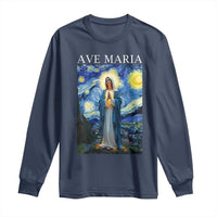 Virgin Mary Starry Night Long Sleeve Shirt Mother of Christ Catholic - Wonder Print Shop