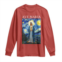 Virgin Mary Starry Night Long Sleeve Shirt Mother of Christ Catholic - Wonder Print Shop