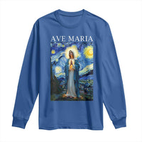 Virgin Mary Starry Night Long Sleeve Shirt Mother of Christ Catholic - Wonder Print Shop