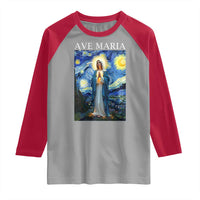 Virgin Mary Starry Night Raglan Shirt Mother of Christ Catholic - Wonder Print Shop