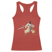 Funny Fencing Jesus Racerback Tank Top Combat Sport Christan Lover - Wonder Print Shop