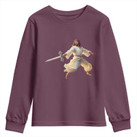 Funny Fencing Jesus Youth Sweatshirt Combat Sport Christan Lover - Wonder Print Shop