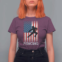 American Flag Fencing USA Patriotic T Shirt For Women - Wonder Print Shop