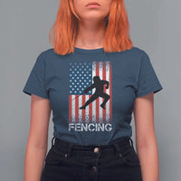 American Flag Fencing USA Patriotic T Shirt For Women - Wonder Print Shop