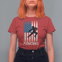 American Flag Fencing USA Patriotic T Shirt For Women - Wonder Print Shop