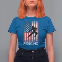 American Flag Fencing USA Patriotic T Shirt For Women - Wonder Print Shop