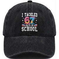 67 Days Of School Washed Cotton Baseball Cap Six Seven Sports American Football Ice Cream Drip