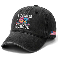 67 Days Of School Washed Cotton Baseball Cap Six Seven Sports American Football Ice Cream Drip