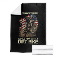 Dirt Bike American Flag Throw Blanket Never Underestimate An Old Man With A Dirt Bike Motocross - Wonder Print Shop