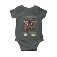 Dirt Bike American Flag Baby Onesie Never Underestimate An Old Man With A Dirt Bike Motocross - Wonder Print Shop