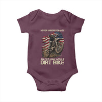 Dirt Bike American Flag Baby Onesie Never Underestimate An Old Man With A Dirt Bike Motocross - Wonder Print Shop