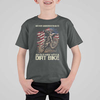 Dirt Bike American Flag T Shirt For Kid Never Underestimate An Old Man With A Dirt Bike Motocross - Wonder Print Shop