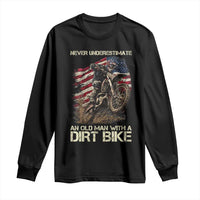 Dirt Bike American Flag Long Sleeve Shirt Never Underestimate An Old Man With A Dirt Bike Motocross - Wonder Print Shop