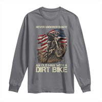 Dirt Bike American Flag Long Sleeve Shirt Never Underestimate An Old Man With A Dirt Bike Motocross - Wonder Print Shop