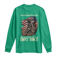Dirt Bike American Flag Long Sleeve Shirt Never Underestimate An Old Man With A Dirt Bike Motocross - Wonder Print Shop